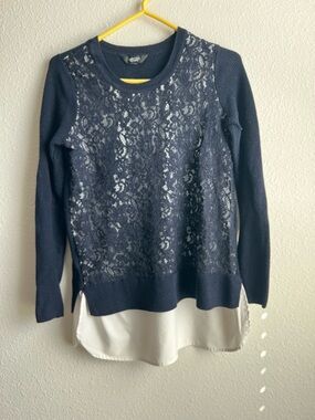 Simply Vera Vera Wang Navy Lace-Front Layered Sweater with White Underlay
